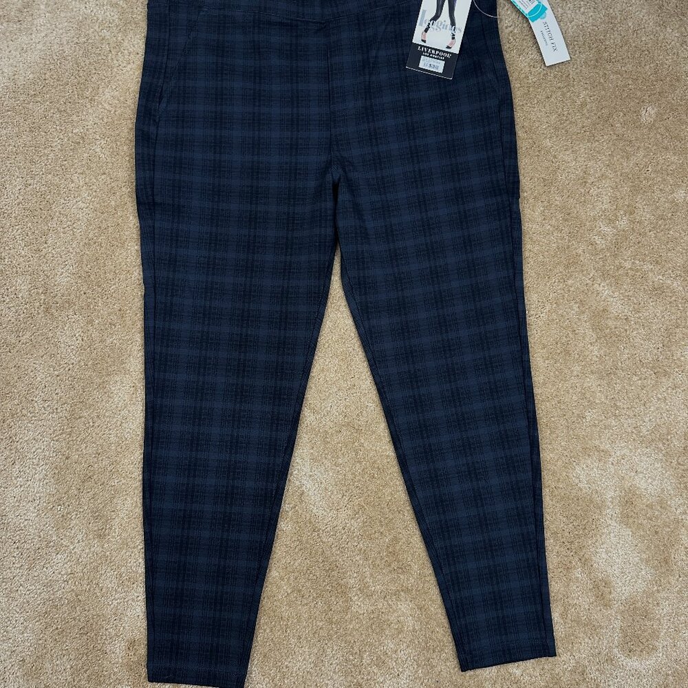 Liverpool NWT Kennedy Printed Skinny Pant Leggings Navy Plaid 14P / 32 Blue